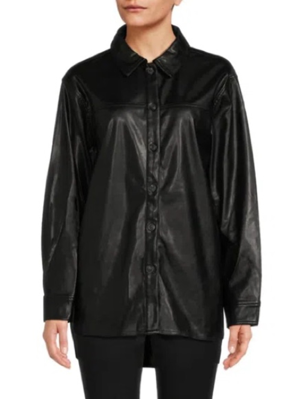 Laundry by Shelli Segal Black Faux Leather Shirt Jacket
